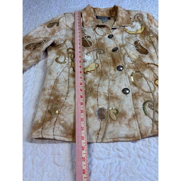 Vintage 90’s Indigo Moon Brown Gold Sequin Floral Button Jacket size medium - Picture 3 of 6